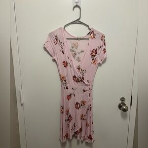 Pink floral wrap dress - super comfortable.